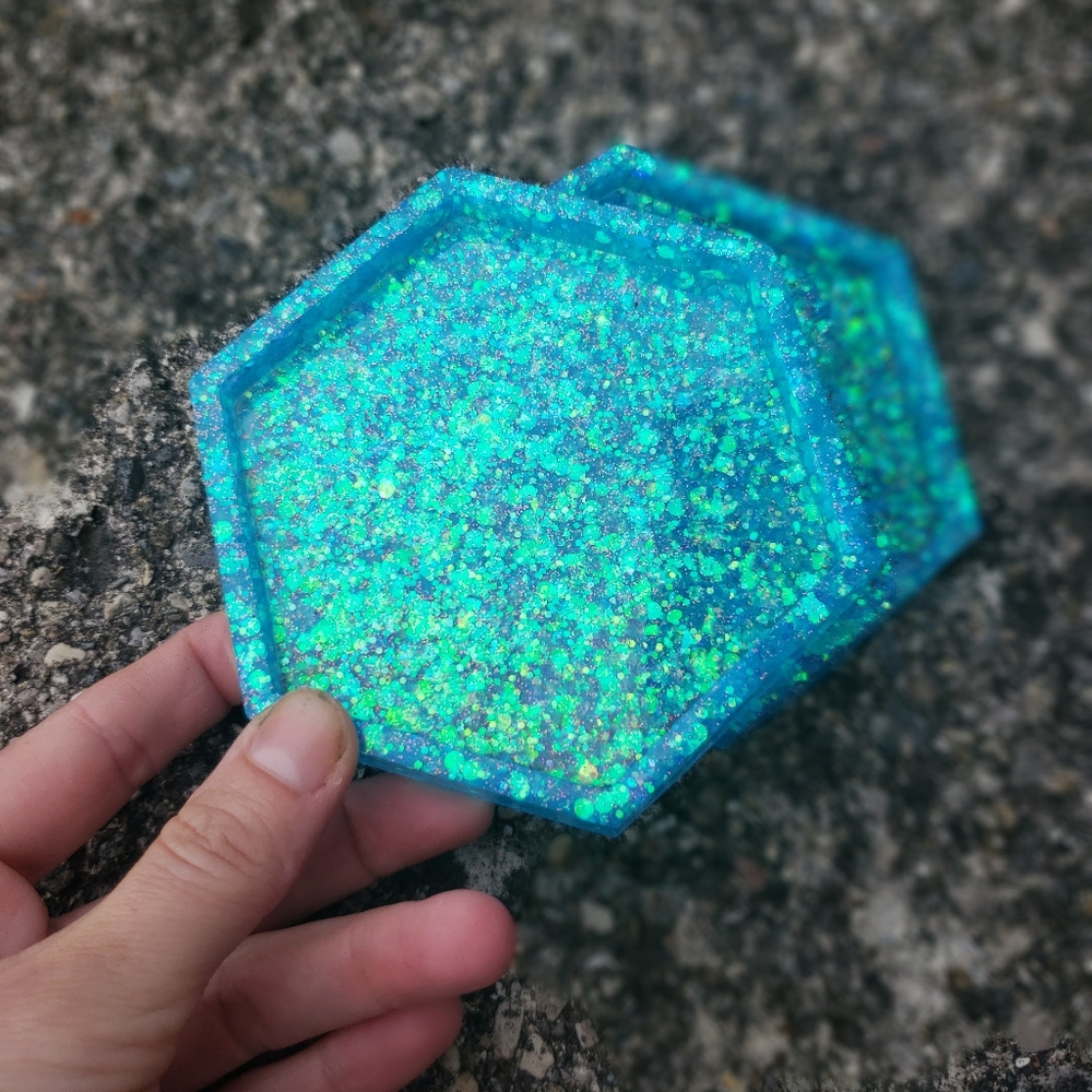 Blue "mermaid sparkles" coasters